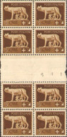 1929-Italia (MNH=**) Blocco Di Otto Del 5c.Imperiale Con Interspazio Di Gruppo - Nuovi