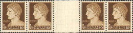 1929-Italia (MNH=**) Blocco Di Quattro Del 10c.Imperiale Con Interspazio Di Grup - Mint/hinged