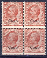 1912-Caso (MNH=**) Quartina Del 10c. Rosso Leoni Cat.Sassone Euro 20 - Ägäis (Caso)