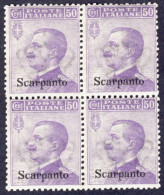 1912-Scarpanto (MNH=**) Quartina 50c. Michetti Cat.Sassone Euro 30 - Egeo (Scarpanto)