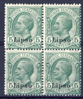 1912-Lipso (MNH=**) Quartina Del 5c. Verde Leoni Cat.Sassone Euro 50 - Egeo (Lipso)