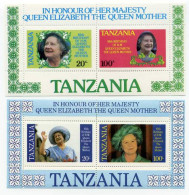 1985-Tanzania (MNH=**) 2 Foglietti S.4v."85 Anniversario Della Regina Madre Elis - Tanzania