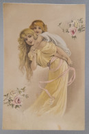 Cpa Litho PRECURSEUR Illustrateur STYLE VIENNE FEMME PORTANT FILLE ENFANT SUR DOS - Vor 1900