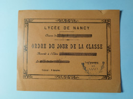 1896 ORDRE DU JOUR De La CLASSE Lycée De NANCY (Meurthe-et-Moselle 54) Classe De Saint CYR élève RAPENNE Oblitération - Diplome Und Schulzeugnisse