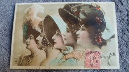 CPA VISAGE DE 5 FEMMES AVEC DES CHAPEAUX TRES DECORES PLUME FRUITS BIJOUX ORANOTYPIE  STEGLITZ 1904 - Women