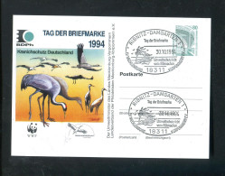 "BUNDESREPUBLIK DEUTSCHLAND" 1994, Privat-Postkarte "Kranich-Schutz" SSt. "RIBNITZ-DAMGARTEN" (A1179) - Cartes Postales Privées - Oblitérées