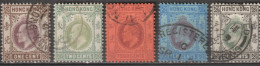 1903 - HONG KONG (CHINA) - FILIGRANE CA - YVERT N°62+63+64+67+70 OBLITERES - COTE = 32 EUR - Oblitérés