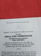 Doodsprentje Alfons Van Handenhove / Hamme 21/6/1925 Dendermonde 23/5/1989 ( Hilda Geerinck ) - Religion & Esotericism