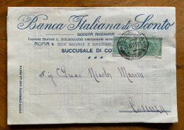 BANCA ITALIANA DI SCONTO - PIEGO PUBBLICITARIO COSENZA 23/6/21 - SUCCURSALE DI COSENZA  - ELENCO DI TUTTE LE FILIALI - Storia Postale