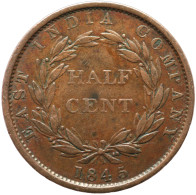 LaZooRo: Straits Settlements EIC 1/2 Cent 1845 XF - Colonie