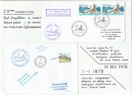 29e Expedition - 1 LS 31/12/78 Tp N°77 + Cachet Illustré 1er Jour - 1 LS 1/1/79 Tp DANMARK Postée En Mer - Lettres & Documents