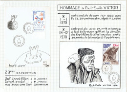 29e Expedition - CP PEV Signée Paul Emile Victor Voyagée 1/1/79 - CP Illustrée Visage De PEV Voyagée En Recommandée - Briefe U. Dokumente