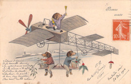 ILLUSTRATEUR - Animaux Habillés Fétant La Nouvelle Année Dans Un Ancien Avion - Chiens - Carte Postale Ancienne - Zonder Classificatie