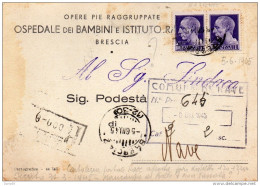 1945 CARTOLINA RACCOMANDATA CON ANNULLO BRESCIA - Marcophilia