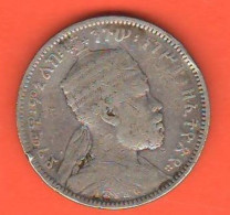 Etiopia 1/4 Birr 1894 Menelik II° Ethiopie One Quarter Birr Silver Coin - Ethiopie