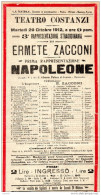 1912 TEATRO COSTANZI  PRIMA RAPPRESENTAZIONE STRAORDINARIA DI ERMETE ZACCONI - Programmes