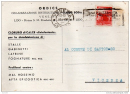 1948 CARTOLINA INTESTATA CON ANNULLO VENEZIA + TARGHETTA UNA POLIZZA VITA - 1946-60: Storia Postale