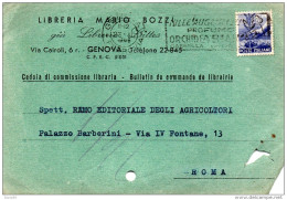 1949 CARTOLINA INTESTATA LIBRERIA MARIO BOZZI CON ANNULLO GENOVA + TARGHETTA - 1946-60: Storia Postale