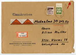 Germany, West 1970's Registered Cover; Fürth To Worms; Nachnahme Labels; 10pf. Zwinger, Dresden & 2m. Hauptmann Stamps - Brieven En Documenten