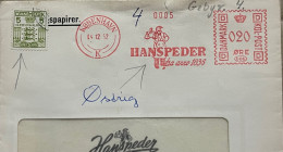 DENMARK 1952, ADVERTISING COVER USED, METER PICTURE SLOGAN CANCEL, SPECIAL FEE GEBYR STAMP, HANS PEDERSEN &CÓ. - Cartas & Documentos