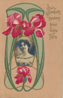 ART NOUVEAU CARTE  AVEC PHOTO  FEMME    1908    GAUFRE  RELIEF      ZIE AFBEELDINGEN - Sonstige & Ohne Zuordnung