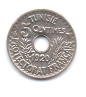 TUNISIE- 5 Cts De 1920 En Nickel ( Petit Module) 2 Grs - 17 M/m ( RARE)      Exc .  état- - Tunesien