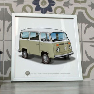 Poster Combi VW Volkswagen T2 Beige Et Blanc - Voitures