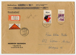 Germany, Berlin 1970 Registered Cover To Abenheim-Worms; Nachnahme Label; 30pf. Festival Weeks & 2m. Lowenberg Town Hall - Lettres & Documents