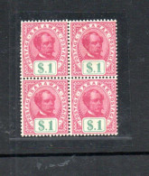 SARAWAK -1899 CHARLES BROOKE $1 RED AND GREEN  BLOCK OF 4 MNH / OG , SG CAT £400, SCARCE AS BLOCK - Sarawak (...-1963)