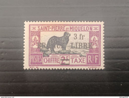 ST PIERRE ET MIQUELLON 1942 TAXE CHIFFRE OVERPRINT FRANCE LIBRE F N F L CAT. YVERT N. 56 MNH - Ongebruikt