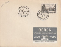 N°778 1er Jour 10/2/47. Rare. Collection BERCK. - Storia Postale