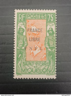 ST PIERRE ET MIQUELLON 1942 STAMPS OF 1932 OVERPRINT FRANCE LIBRE F N F L CAT. YVERT N. 286 MNH - Neufs