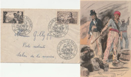 N°543/544 Sur Enveloppe Ayant Voyagée + Carte Illustrée Par Maurice Toussaint  Canonniers -marins 1804. Rare - Brieven En Documenten