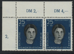 DDR 1959 Maria Grollmuss Michel Nr. 719 PF. I Gef.gest. Ecke, Michel 120,-€, 2 Scans, Plattenfehler - Variedades Y Curiosidades