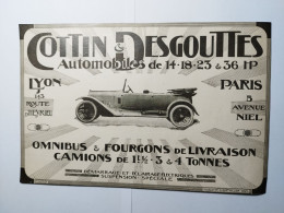 Cartonnage Publicitaire COTTIN & DESGOUTTES AUTOMOBILES OMNIBUS FOURGONS CAMIONS 17,5 X 27 Cm Env - Autres & Non Classés