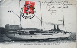 C. P. A. : Bateau Des Messageries Maritimes : La Ville De La Ciotat,, Départ De Marseille, Timbre En 1908 - Paquebots