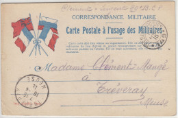 Correspondance Militaire, Faisceau 4 Drapeaux, Petit Cachet T Et P 149 Du 12 AVR 15, Cachet Arrivée TREVERNAY (Meuse) - WW I