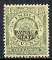 Indian States - Patiala 1934-49, 4a Green British Indian Revenue Type Opt'd Patiala State, Lightly Toned Gum - Patiala