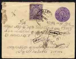 Indian States - Travancore 1905, 3ca Native P-stat Env (with Contents) From Alleppey With Additional 3ch Adhesive - Travancore