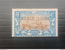 ST PIERRE ET MIQUELLON 1941 STAMPS OF 1922 OVERPRINT FRANCE LIBRE F N F L CAT. YVERT N.237 MNG - Nuovi