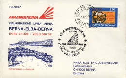 Vaticano-1995  I^volo Air Engiadina Isola D'Elba Berna Del 4 Aprile - Poste Aérienne