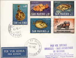 San Marino-1966/67 Cartoncino Affr. Per Volo Speciale Bruxelles Base Antartique  - Corréo Aéreo