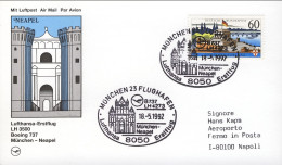 1992-Germania Cartolina Illustrata Lufthansa I^volo LH 3500 Monaco Napoli Del 18 - Storia Postale