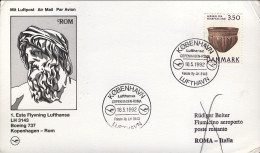 1992-Danimarca Cartolina Illustrata Lufthansa I^volo Boeing 737 Copenhagen Roma - Luftpost