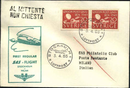 1955-Svezia Cat.Pellegrini N.629 Euro 110, I^volo SAS Stoccolma Milano Del 3 Apr - Otros & Sin Clasificación