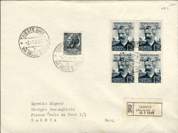 1954-Trieste A Racc. In Perfetta Tariffa L.105 Affr. Quartina L. 25 Alfredo Cata - Marcofilía