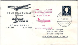 1963-Islanda I^volo Lufthansa LH 648 Roma Delhi Del 6 Settembre - Posta Aerea