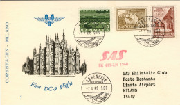 1968-Danimarca Cartolina Illustrata I^volo DC 9 Copenhagen Milano Del 2 Aprile,c - Otros & Sin Clasificación