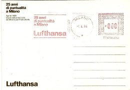 1984-cartolina Illustrata + Prova Di Affrancatura Meccanica Rossa "Lufthansa 25  - Macchine Per Obliterare (EMA)