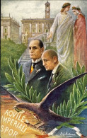 1935circa-cartolina Illustrata Nuova Mussolini E D'Annunzio Aquile Imperiali S.P - Sonstige & Ohne Zuordnung